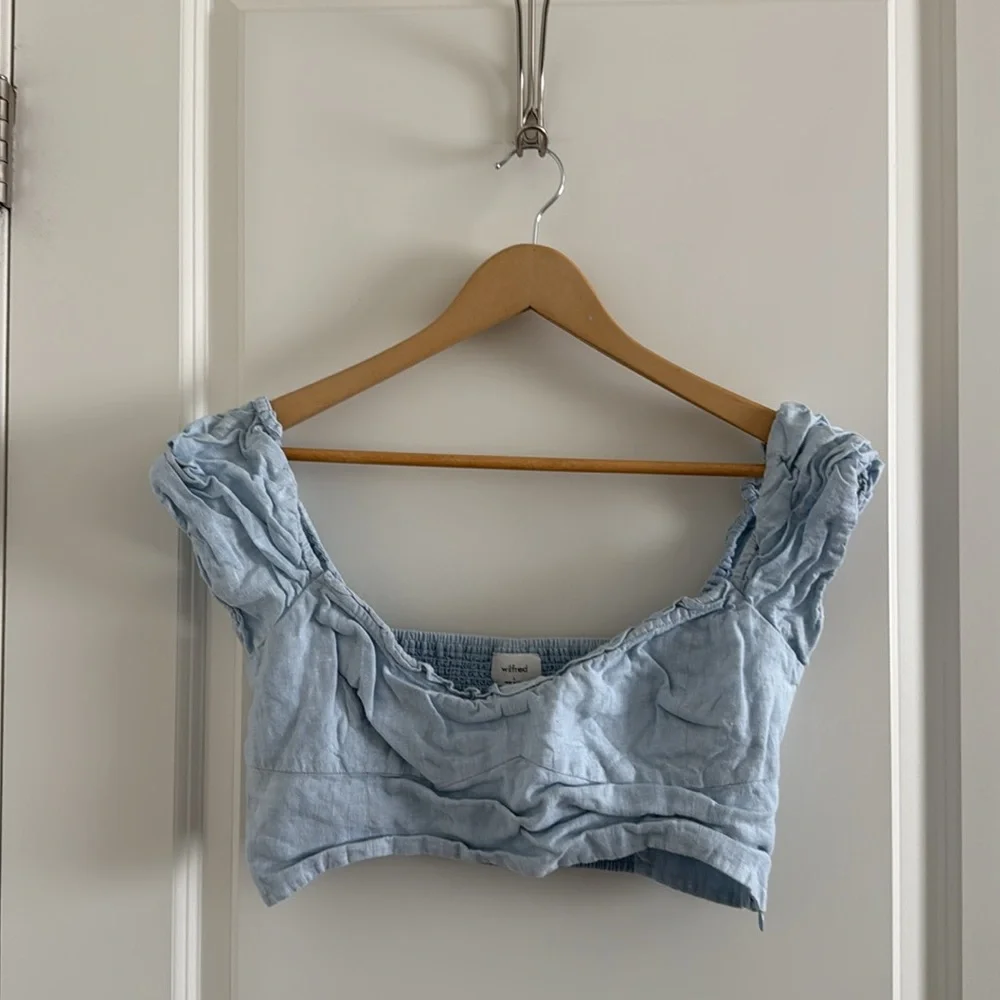 Aritzia Wilfred 100% Linen Top & Skirt Set - Blue (L)
